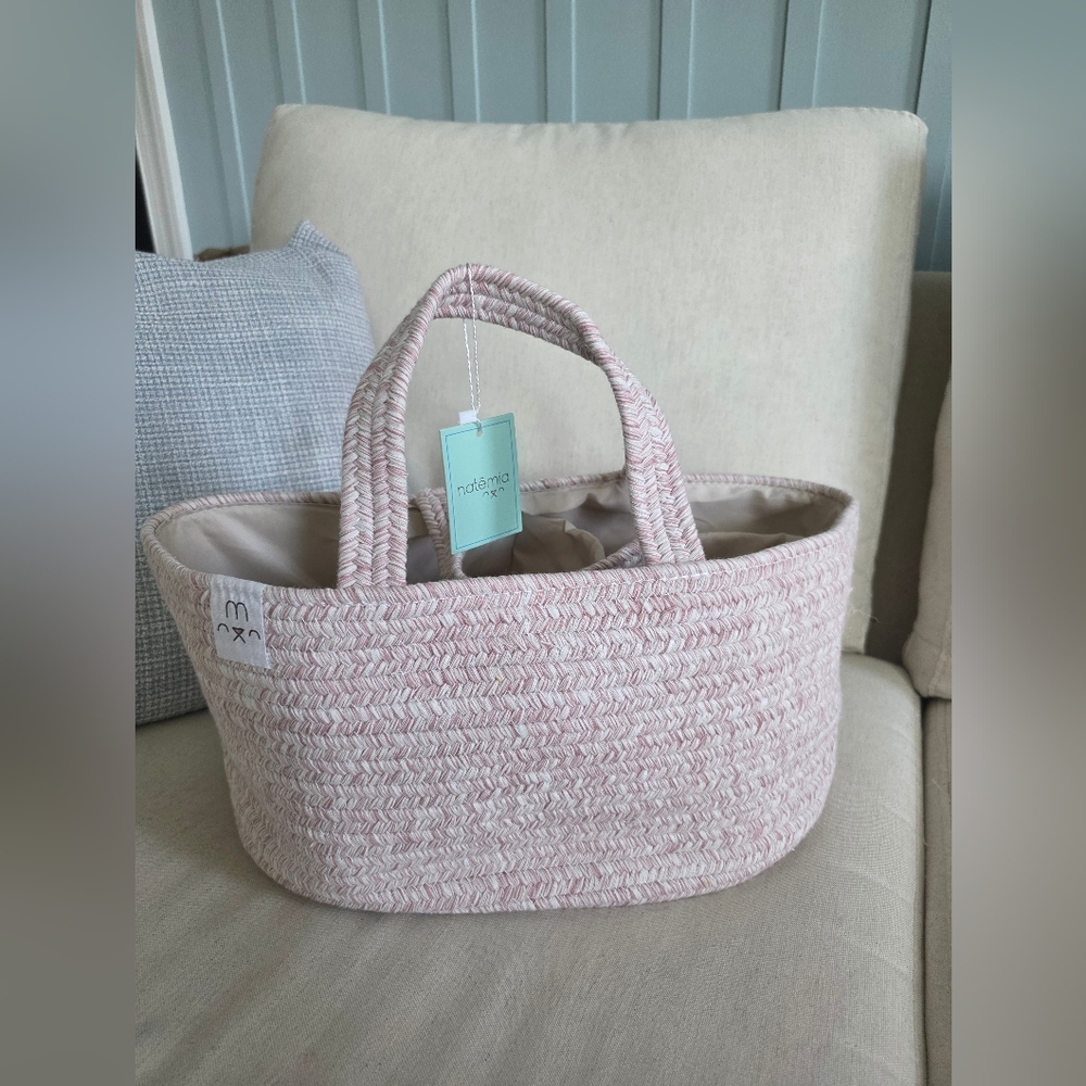 NWT Pink Woven Basket Tote